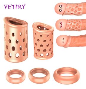 5pcs / ensemble Correction du prépuce pour les hommes Bouchons de pénis respirant Cock Retard Ejaculation Toys Sexy Adult Male Device8209534