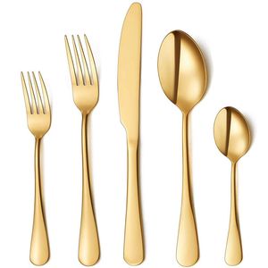 5 stks/set Gouden Bestek Set Roestvrij Staal Zilverwerk Bestekset Servies Westers Servies Gouden Vork Lepel Steak Keuken Gebruiksvoorwerp HW0168