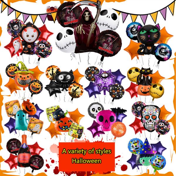 5pcs / set Halloween Ballons Set Happy Halloween Party Crâne Citrouille Scène Horreur Décor Feuille Ballon Trick Or Treat Ballons Baloon 1048