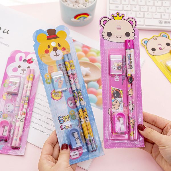 5 pièces/ensemble Kawaii ensemble de papeterie stylo taille-crayon gomme règle ensembles cadeau de noël pour enfants école bureau fournitures d'écriture 0857