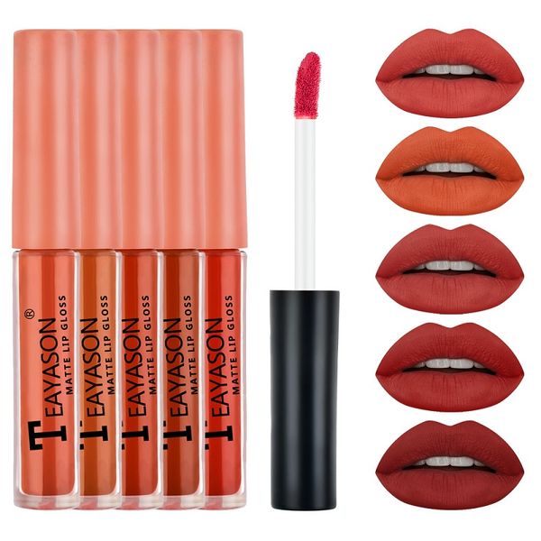 5 Unids/set Brillo de Labios Lápiz Labial A Prueba de agua Sexy Vampire Stick Mate Velvet Lipsticks Labios Maquillaje Cosméticos Labiales Mate