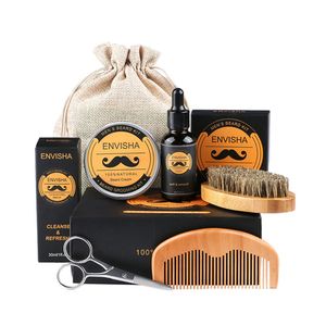 5pcs/set Men Beard Kit Styling Tool Beard Bib Aprons Balm Beard Oil Comb Moisturizing Wax Styling Scissors Care SetScouts