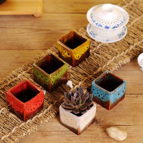 5pcs / Set Mini Pots De Fleurs En Céramique Émaillée Jardin Miniature Fleur Bonsaï Pots Planteur Succulent Home Desk Bureau Décor Ornements Y200709