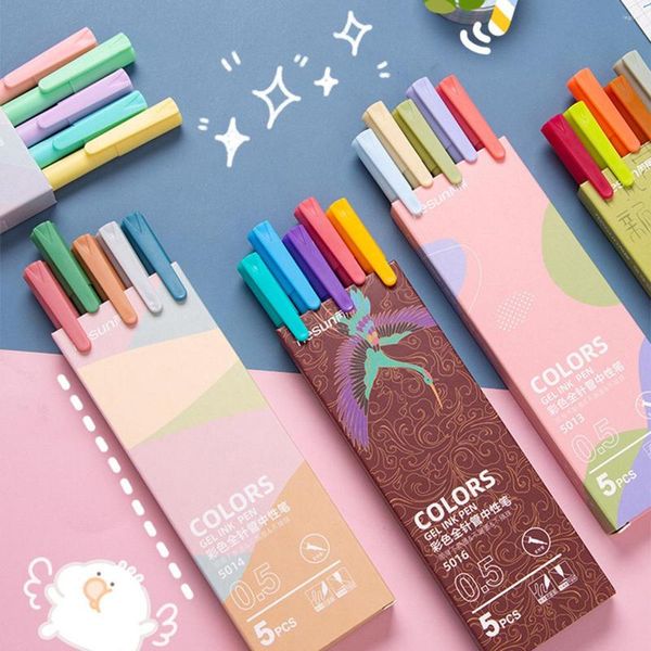 5 pièces/ensemble Morandi Macarons stylo Gel 0.5mm Signature colorée pour étudiant Journal peinture marque papeterie fournitures scolaires