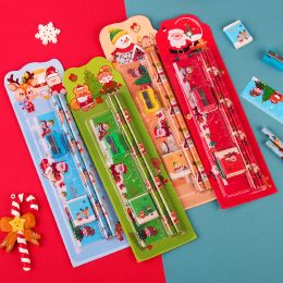 5pcs / set nouvel ensemble de papeterie mignon joyeux Noël de papeterie tailleur de crayon avant souverain mut