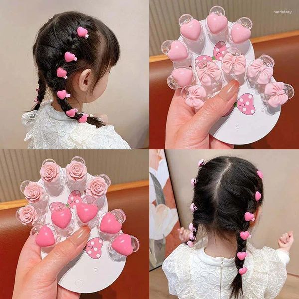 5 pièces/ensemble rose arc coeur petite griffe de cheveux coréen doux acrylique Mini queue de cheval pince côté pour les filles enfant accessoires de style