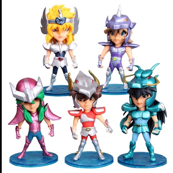 5 unids / set Seiya Figuras de acción Caballeros del Zodíaco Muñeca Janpaness Anime Dibujos animados Juguetes Niños Navidad Regalos de cumpleaños 10 cm LJ200902