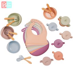 5 unids/set cuenco de silicona baberos taza vajilla bebé libre de BPA cuchara impermeable antideslizante alimentación cuenco de silicona vajilla productos para bebés