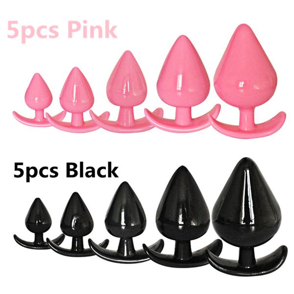 5pcs / set Silicone Butt Plug Anal Plug Queue Gode Sex Toys Pour Femme Hommes Prostate Anus Dilatateur Outils Pour Gay Trainer Sex Shop T200915