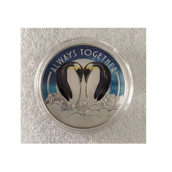 5 unids/set el pingüino del Polo Sur recuerdos y regalos chapados en plata siempre juntos amor moneda decoraciones para el hogar monedas conmemorativas.cx