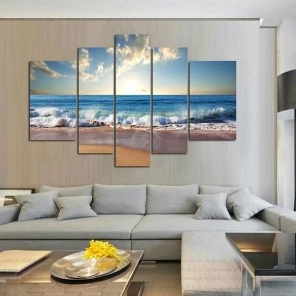 5pcs / set sans cadre plage vagues lever du soleil paysage marin peinture mur art peinture à l'huile sur toile texturé image salon décor à la maison208h