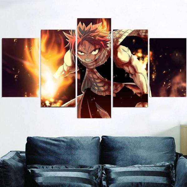 5 pièces / ensemble sans cadre queue de fée Natsu feu Dragon Slayers impression HD sur toile peinture d'art mural pour salon Decor241t