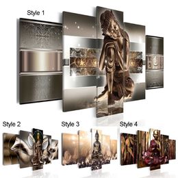 5 stks set Unframed Moderne Kleurrijke Boeddha Muur Decor Boeddhisme Art Olieverfschilderij Home Decor Canvas Schilderij Picture303G