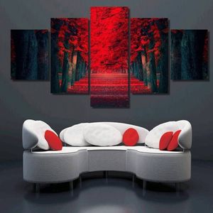 5pcs / set sans cadre forêt rouge grands arbres paysage peinture sur toile mur art peinture art photo pour salon decor2534