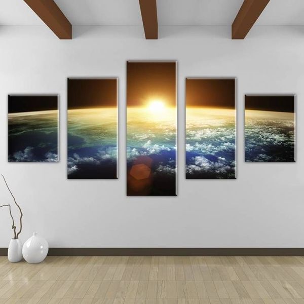 5 pièces / ensemble sans cadre la scène de l'univers de la terre paysage peinture sur toile mur Art peinture Art photo pour salon Decor250i