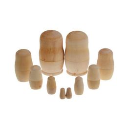 5 stks / set ongeverfd diy lege houten embryo's Russische nestelende poppen matryoshka speelgoed kinderen verjaardagscadeau feestartikelen