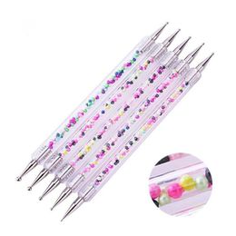 5pcs / Set UV Gel Peinture Dessin Nail Art Dotting Pen Acrylique Caviar 2 Way Brosse Salon Décorations Manucure Outils Kit F1676 Lfdtq Vwdxa