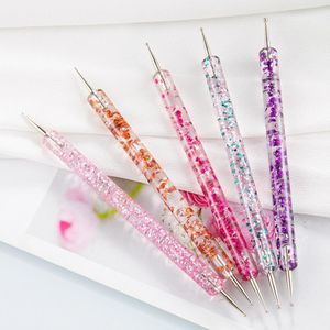 5 Pcs Ensemble UV Gel Peinture Nail Art Dotting Pen Acrylique Poignée Strass Cristal 2 Voies Brosse Salon Décoration Manucure Outils Kit Puntpen