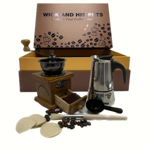 5 stks/set, - Vintage Houten Handmatige Molen Moka Pot Box, Weird Stuff Kerstideeën Maker Koffiebar Accessoires Coffeeware Gift