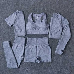 5 pièces ensemble femmes entraînement sans couture Yoga ensemble Fitness à manches courtes longues haut court chemises course Gym Leggings Shorts vêtements de sport