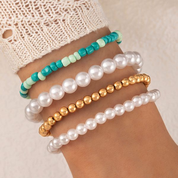 5 pièces/ensembles élégant perle pierre fleurs bracelets pour femme été étoile de mer coeur bracelet alliage métal bijoux