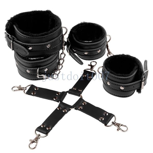 Bondage 5 unids Sexy Piel Cuero Muñeca Tobillo Puños Restricción Esposas para Adultos Hog Tie set # R98