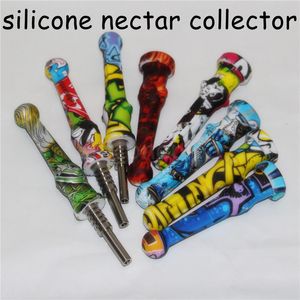 Kit de Nectar en Silicone pour narguilé, 5 pièces, avec pointes en titane de Quartz, Mini tuyaux de paille Dab de 14mm, outil de fumage pour bongs d'eau en verre