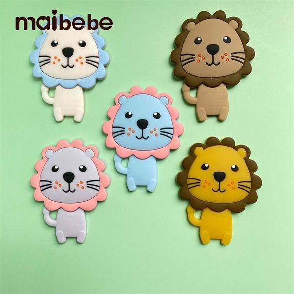 5pcs silicone anneau de dentition lion dessin animé animal sans BPA rongeurs collier de dentition de qualité alimentaire infantile jouets à croquer bébé anneau de dentition 220514