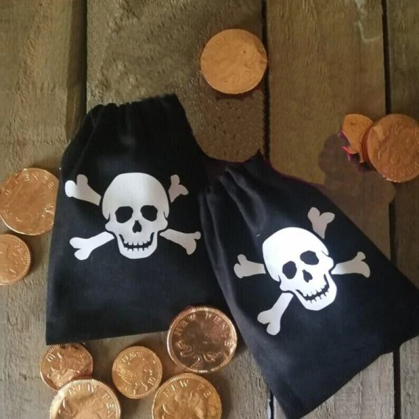 5 piezas calavera de dulces de dulces bolsas piratas aventuras náuticas jake capitán de cumpleaños fiesta halloween gema joyería tesoro cofre