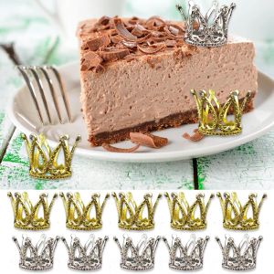 5pcs Small Rhingestone Tiara Crown Gold Silver Mini Crown Cake Topper Decor for Baby Shower Birthday Wedding Supplies