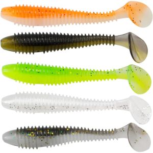 5pcs Soft Bait Fishing Lere Lure 55/65/75mm 1,3 / 2.2 / 4g Artificial Moving Swimbait Paddle Tail Worms Worms Fishing Tackle Goods