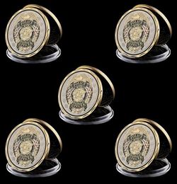 5pcs St Michael Protect US Officier de police artisanat Commémoratif Gold plaqué Multicolor Challenge Cominable Collectible Gifts9197621