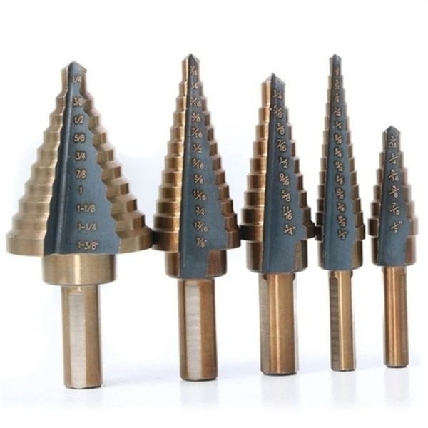 5pcs étape de foret de forage HSS COBALT MULIPH THE 50 tailles Cobalt Titanium Conical Carbide Drill Perforator Hole Cutter