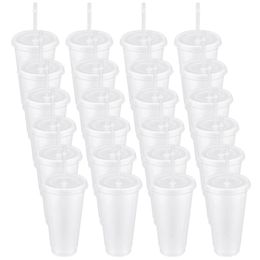 5 STKS Stro Koffiekopje Plastic Tumbler met Stro en Deksel Herbruikbare Water Sap Cup Koude Dranken Stro Cup Koffiemok 16/24 oz 240219