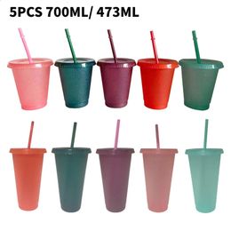 5PCS Tasses de paille 700 ml / 47l Gobelet en plastique avec paille Réutilisable Jus Thé Tasse d'eau Tasse de fête Tasse à café Tasses à boire en plastique 240327