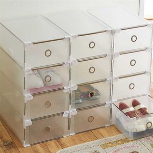 Caja de zapatos transparente de 5 uds., almacenamiento a prueba de polvo, se puede superponer gabinete de combinación Clamshell para hombres y mujeres 211102