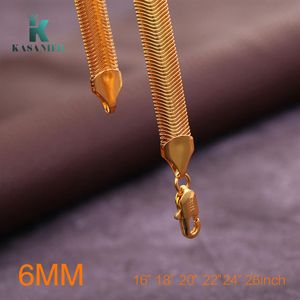 5 piezas de cadena de hombre de moda 6 MM chapado en oro collar de serpiente 16-30 pulgadas joyería de moda cadenas de espiga planas flexibles collares italianos 300r