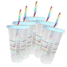 5 stuks beker met stro plastic koffiekopje BPA-vrij creatieve strobeker met kleurverandering waterfles 710 ml koffiebekers 240113