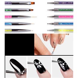 5 stks Twee hoofd Nail Art Brushes UV Poolse Gel Design Painting Pennen met Potting Potlood voor Manicure Tool NAB016