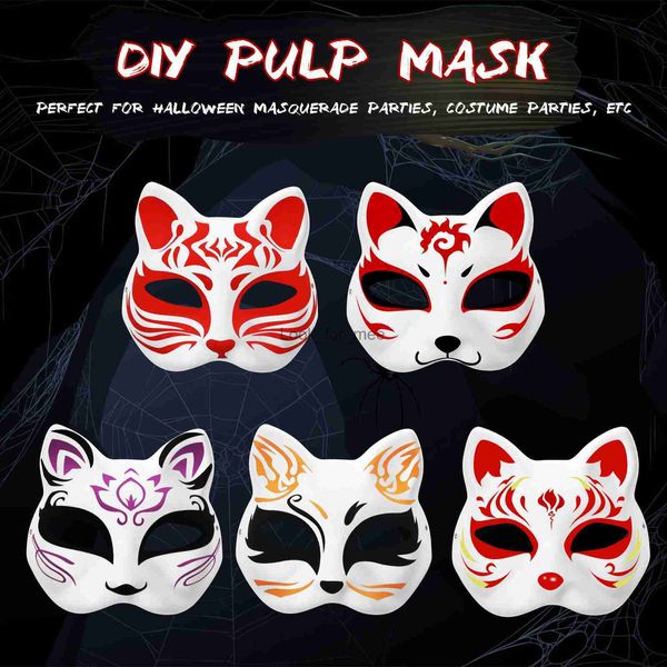 5pcs Masqueurs non peints Masques Masques en papier vierges Halloween Cat Masks Party Cosplay Accessoires DIY MASKS PEINTÉS MAINS HKD230810