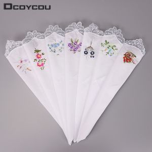 5 pcs Vintage Coton Fille Femmes Serviette Brodée Papillon Dentelle Fleur Mouchoir C19041301