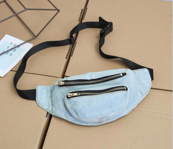 5 pièces sacs de taille femmes Demin plaine taille décontractée sac banane 2 couleurs Cowboy haut fermeture éclair poitrine sacs