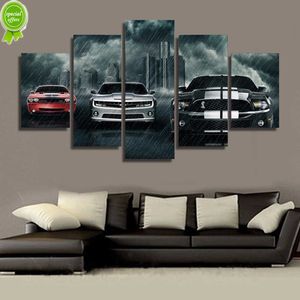 Cuadro sobre lienzo para pared de 5 uds., cuadro de carreras de coches, deporte, coche, arte de pared, cartel de ciudad, tormenta, clima, pintura de pared HD, decoración del hogar