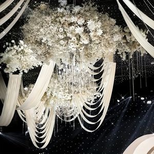 Centre de table de mariage, 5 pièces, rideau ondulé décoratif, tissu suspendu pour salle de scène, Champagne blanc disponible