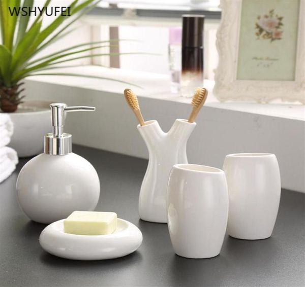 5 pièces décoration de mariage chine fil blanc motifs floraux céramique salle de bain suite accessoires porte-brosse à dents 22357936393