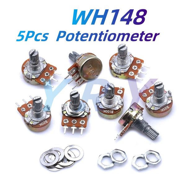 5pcs WH148 Résistance au potentiomètre WH148 3pin 1K 2K 5K 10K 20K 50K 100K 500K 1M OHM CONDUCTION LINÉAR