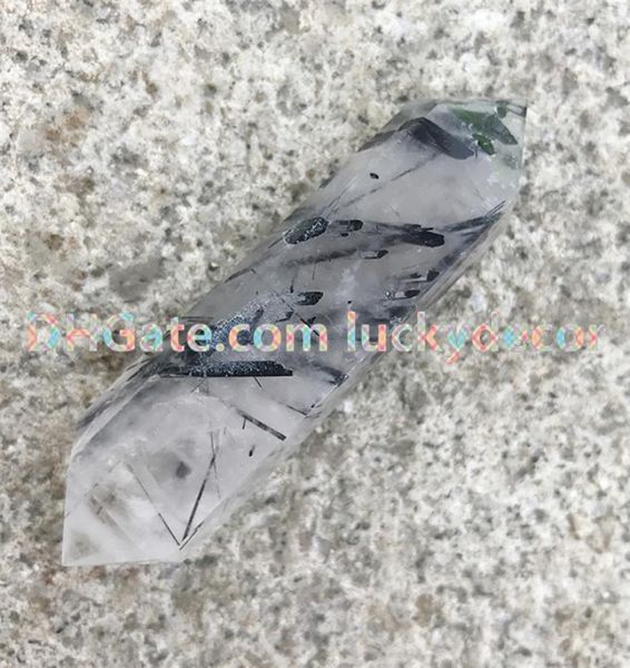 5 piezas enteras raras talladas naturales turmalina negra Cuarzo rutilado puntos de piedra corte prisma facetado doble terminación cristal Wand6079373