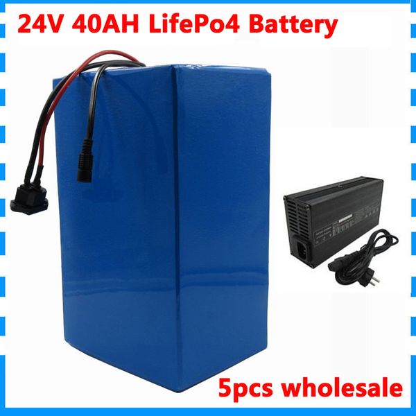 5pcs gros 1000W lifepo4 24V batterie de vélo électrique 24V 40AH LiFePo4 batterie tricycle électrique bateau de pêche yacht avec 50A BMS 5A Ch