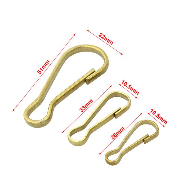 5pcs en gros en laiton massif rideau à rideau à rideau de ride à clés Split Key Ring Hook Chain Boucle Gate sans ressort 25 mm / 33 mm / 51 mm Crochets simples