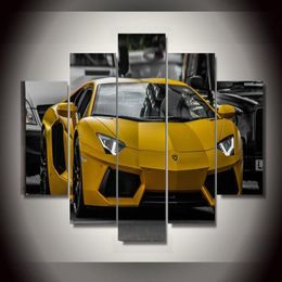 5 pièces avec cadre imprimé jaune sport voiture photo peinture mur art chambre d'enfants décor impression affiche photo toile huile pai176R